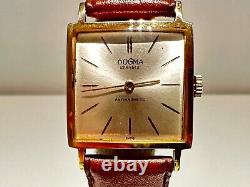 Vintage Rare Square Men's Gold Plated Mechanical Swiss Watch Dogma