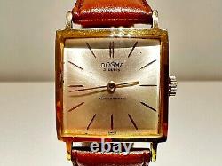 Vintage Rare Square Men's Gold Plated Mechanical Swiss Watch Dogma