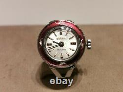 Vintage Rare Swiss Beautiful Enamel Mechanical Ladies Ring Watch Dogma 17j