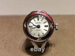 Vintage Rare Swiss Beautiful Enamel Mechanical Ladies Ring Watch Dogma 17j
