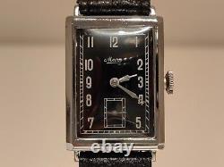 Vintage Rare Ww2 Military Rectangular Tank Men's Swiss Watch Mars/black Dial