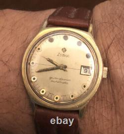 Vintage Rare Zodiac Guardsman Automatic Watch Gold Plated Swiss Made