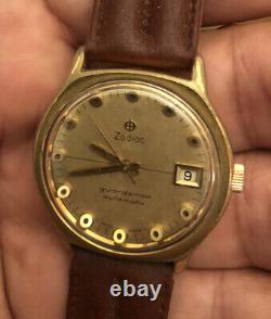 Vintage Rare Zodiac Guardsman Automatic Watch Gold Plated Swiss Made