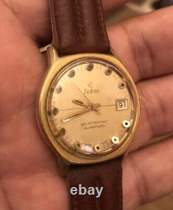 Vintage Rare Zodiac Guardsman Automatic Watch Gold Plated Swiss Made