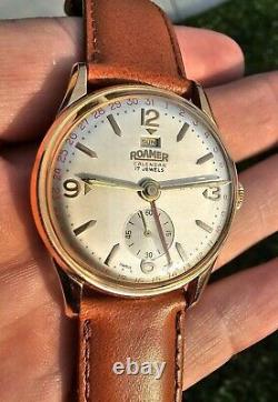 Vintage Roamer Calendar Date 17 Jewels Mens Swiss Made Watch Rare Dail