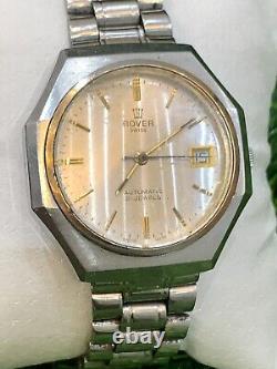 Vintage Rover Watch Swiss Made 1960's Automatic Very Rare 37mm Men's Silver Ss