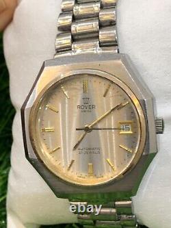 Vintage Rover Watch Swiss Made 1960's Automatic Very Rare 37mm Men's Silver Ss