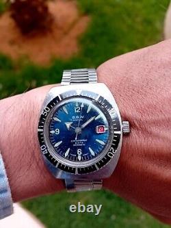 Vintage SBW Watch Skin Diver Mechanic 40mm Swiss Made Watch 1970s Very Rare