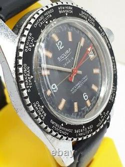 Vintage Sicura Diver Gmt World Timer Watch Swiss Men's 400 Vacuum Tested Rare