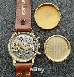 Vintage Solid 14K Gold Swiss Chronograph Venus 175 BIG 38mm Rare Oversize Watch