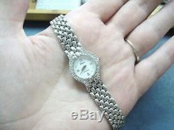 Vintage Solid 14K White GOLD Ladies AVIGNON DIAMOND Watch MOP Swiss rare beauty