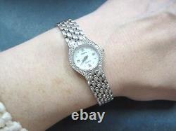 Vintage Solid 14K White GOLD Ladies AVIGNON DIAMOND Watch MOP Swiss rare beauty