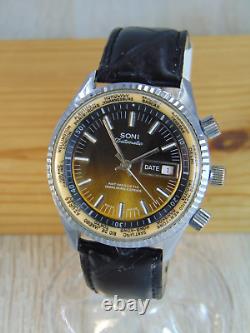 Vintage Soni (Sikura) Datomatic World Time mechanical rare Swiss mens watch