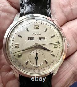 Vintage Swiss Cyma Triple Date Watch c. 1950s Beautiful & Rare Watch VG+