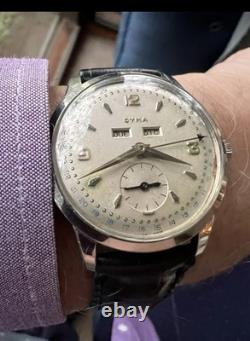 Vintage Swiss Cyma Triple Date Watch c. 1950s Beautiful & Rare Watch VG+