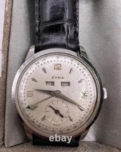 Vintage Swiss Cyma Triple Date Watch c. 1950s Beautiful & Rare Watch VG+