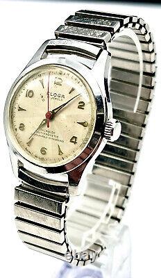Vintage Swiss Eloga Watch Rare 17J Gallucci dial with red second hand runs great