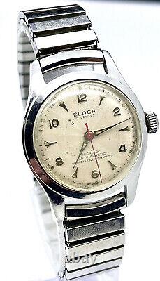 Vintage Swiss Eloga Watch Rare 17J Gallucci dial with red second hand runs great