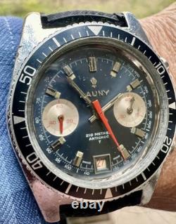 Vintage Swiss Jumbo Cauny Prima Chronograph Diver Valjoux 7734 Rare Model
