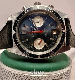 Vintage Swiss Jumbo Cauny Prima Chronograph Diver Valjoux 7734 Rare Model