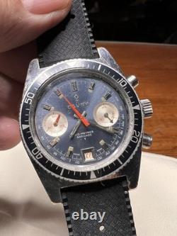 Vintage Swiss Jumbo Cauny Prima Chronograph Diver Valjoux 7734 Rare Model