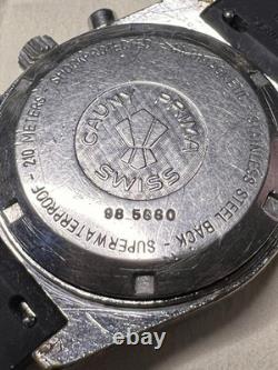 Vintage Swiss Jumbo Cauny Prima Chronograph Diver Valjoux 7734 Rare Model