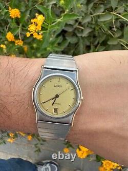 Vintage Swiss LE ROY Watch 80s Golden Dial Very Good Condition & Quartz Rare