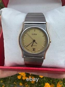 Vintage Swiss LE ROY Watch 80s Golden Dial Very Good Condition & Quartz Rare