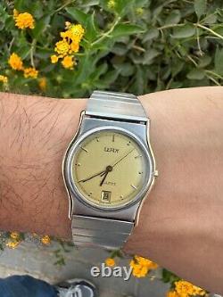 Vintage Swiss LE ROY Watch 80s Golden Dial Very Good Condition & Quartz Rare