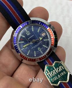 Vintage Swiss Made SUPEROMA Dive Watch 44mm Skin Diver Pepsi Bezel RARE Minty