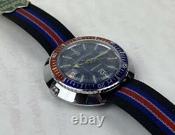 Vintage Swiss Made SUPEROMA Dive Watch 44mm Skin Diver Pepsi Bezel RARE Minty