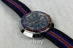 Vintage Swiss Made SUPEROMA Dive Watch 44mm Skin Diver Pepsi Bezel RARE Minty