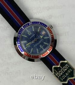 Vintage Swiss Made SUPEROMA Dive Watch 44mm Skin Diver Pepsi Bezel RARE Minty