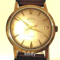 Vintage Swiss Men's Cornavin Gilt Rare Mechanical Watch, Silver Dial, Mint # 636