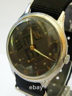 Vintage Swiss Men's Omicrom Rare Mechanical Oversize Watch, Black Dial # 65a