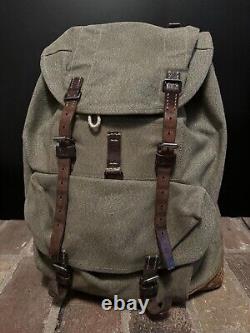 Vintage Swiss Military Backpack 53' Goldau Rucksack Leather Straps Rare SP