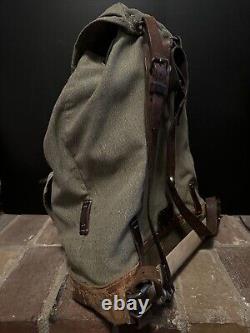 Vintage Swiss Military Backpack 53' Goldau Rucksack Leather Straps Rare SP