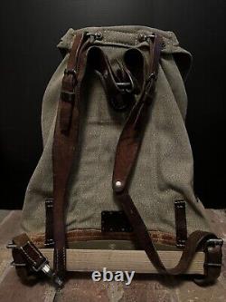 Vintage Swiss Military Backpack 53' Goldau Rucksack Leather Straps Rare SP