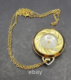 Vintage Swiss Teltime Gold Tone Manual Watch Pendant with Chain-Rare Model