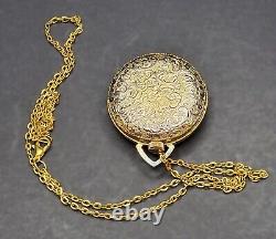 Vintage Swiss Teltime Gold Tone Manual Watch Pendant with Chain-Rare Model