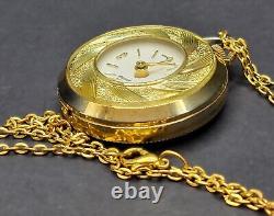 Vintage Swiss Teltime Gold Tone Manual Watch Pendant with Chain-Rare Model