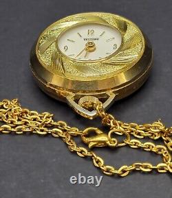 Vintage Swiss Teltime Gold Tone Manual Watch Pendant with Chain-Rare Model