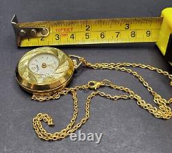 Vintage Swiss Teltime Gold Tone Manual Watch Pendant with Chain-Rare Model