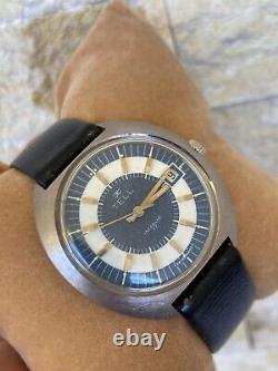 Vintage Tell Watch Autoamtic Men's Gents 40mm White Blue Dial Rare 1960's Swiss