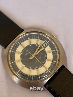 Vintage Tell Watch Autoamtic Men's Gents 40mm White Blue Dial Rare 1960's Swiss