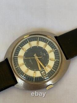 Vintage Tell Watch Autoamtic Men's Gents 40mm White Blue Dial Rare 1960's Swiss