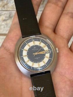 Vintage Tell Watch Autoamtic Men's Gents 40mm White Blue Dial Rare 1960's Swiss