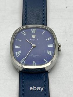 Vintage Waltham Maxim Vip Manual Winding Rare Blue Dial Dress Swiss Made Watch