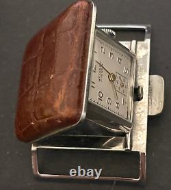 Vintage Welsbro Men's Watch Running Travel Flip Up 31.5mm Silver Case Rare Swiss