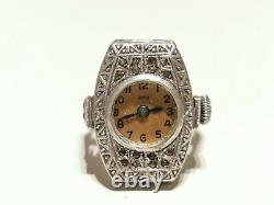 Vintage Ww2 Rare Swiss Silver Mechanical Ladies Watch Ring Ormo With Stones